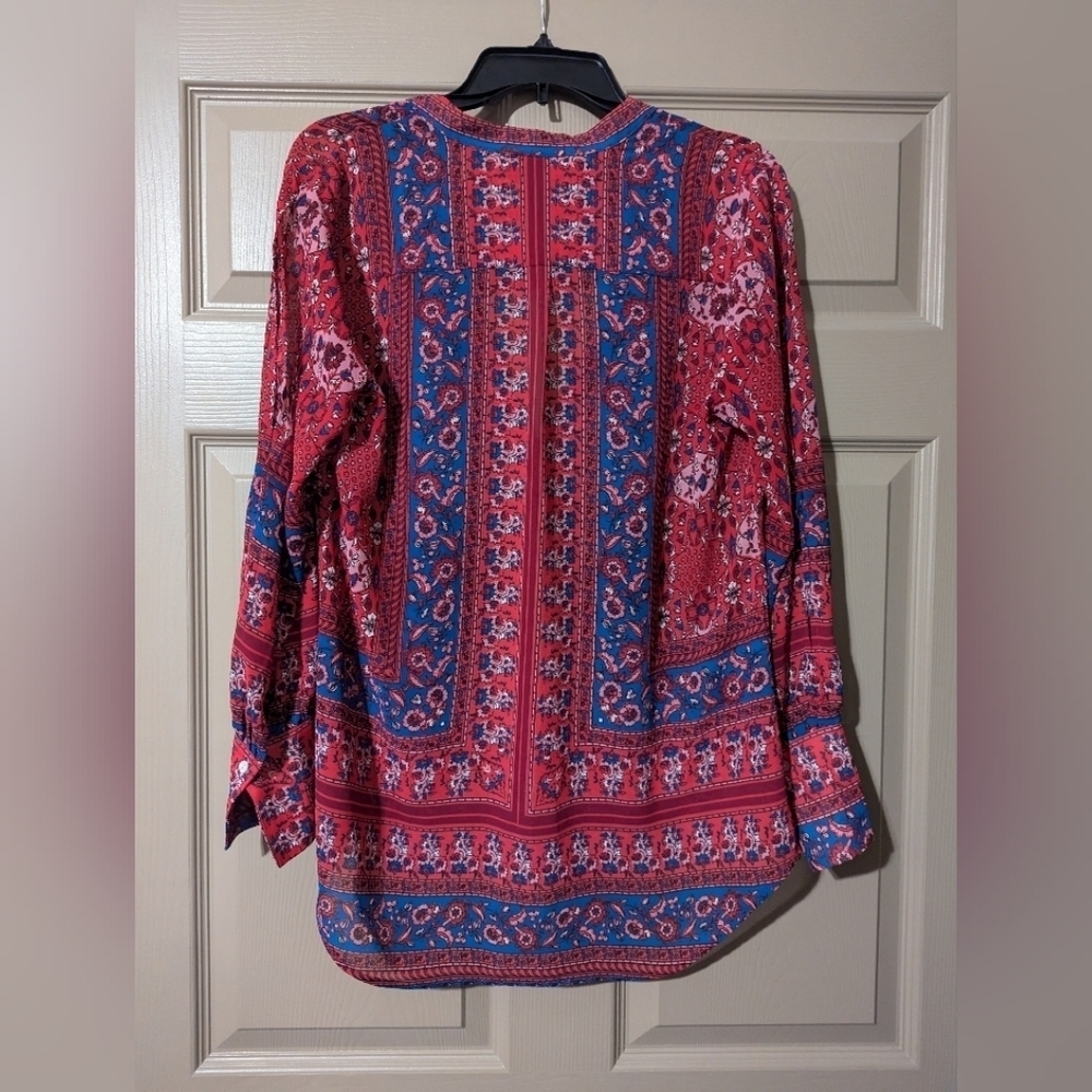 KUT Red and Blue V-Neck Long Benica Slit Sleeve Blouse - Picture 5 of 8